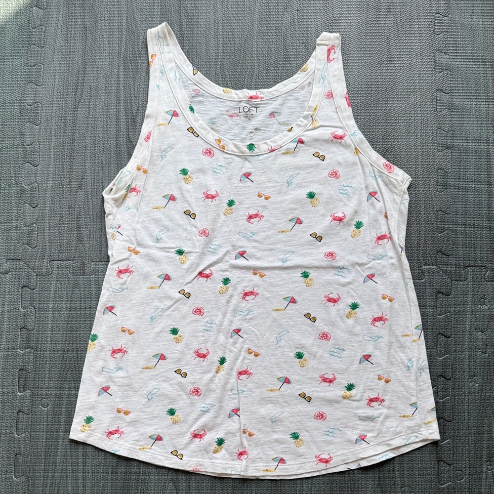 LOFT White Tank with Colorful Beach Print